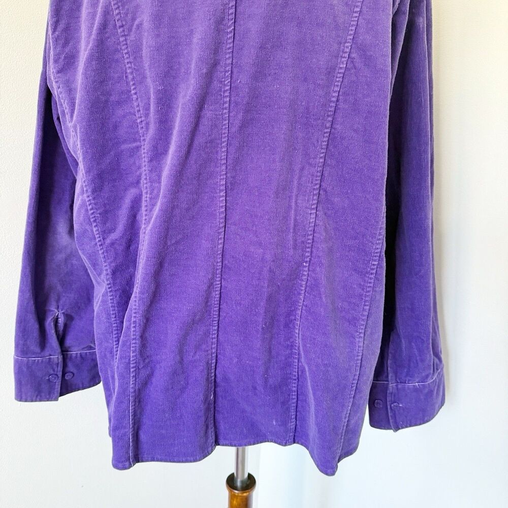 Women's Vtg Y2K Purple Cord Corduroy Shacket Shirt Jacket 3X Cotton Stretch - Picture 15 of 16